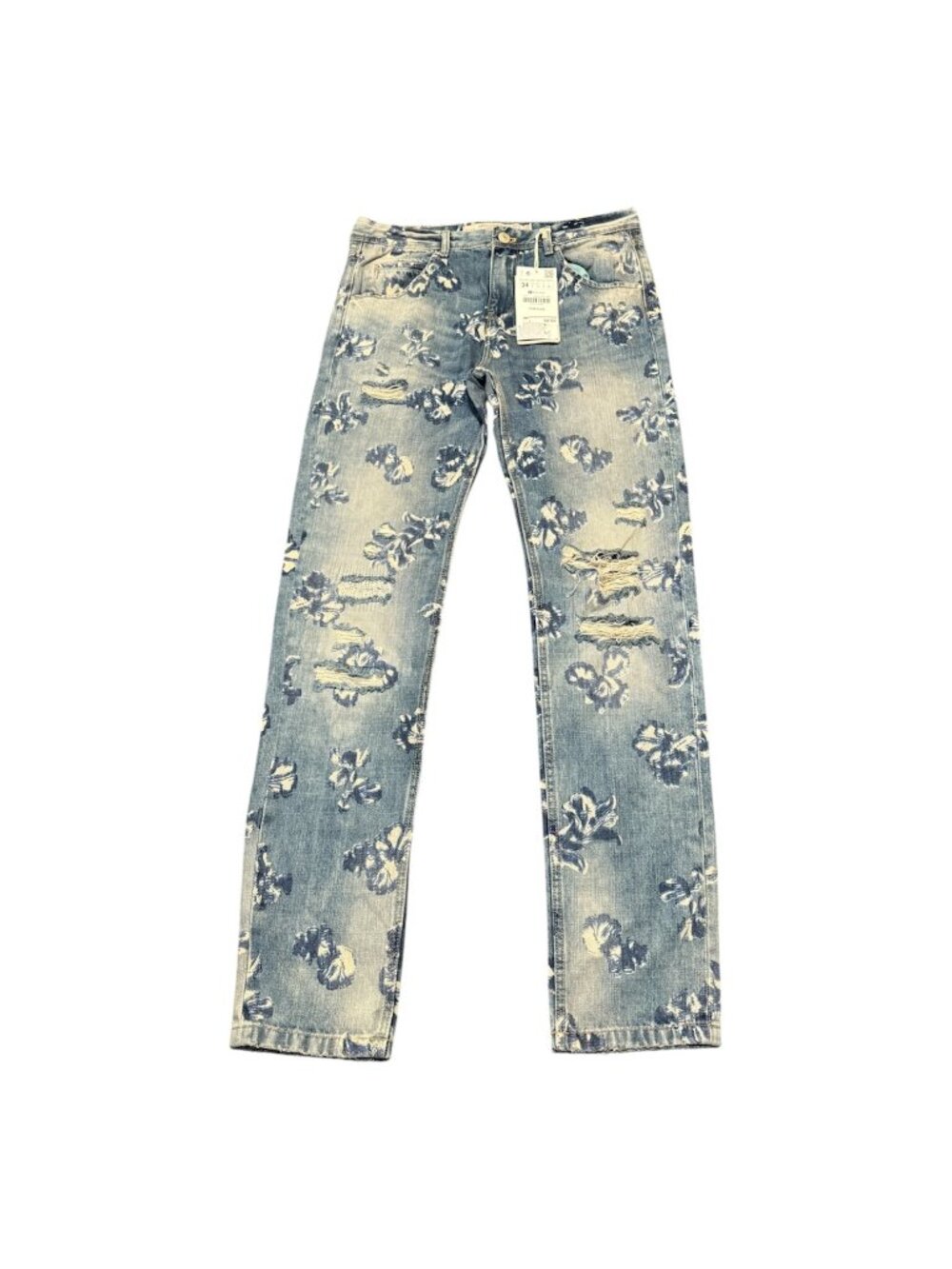 Nwt Zara Women Trafaluc Distressed Jeans Floral Design Sz 2 100% Cotton Chec Des